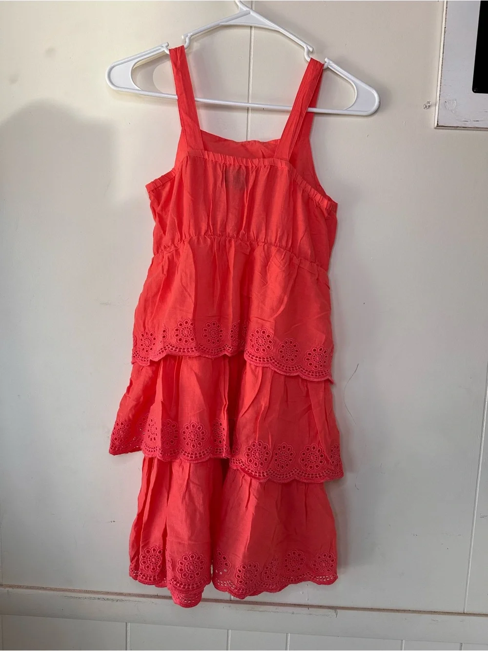 Girls Coral Tiered Eyelet Dress - 10/12